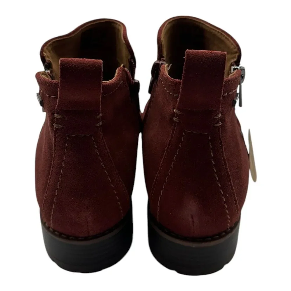 Clarks Aspra Walk Boot Women 6.5 Chestnut Brown Suede Side Zip Bootie Waterproof